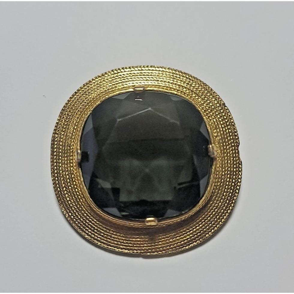 Accessocraft Nyc Black/Green Glass Brooch Gold Tone Round 2